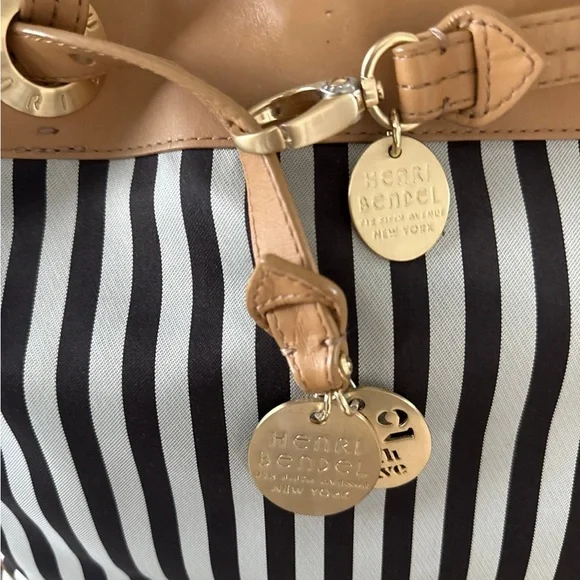 Henri Bendel Black and Tan Striped Tote includes dust bag and original receipt